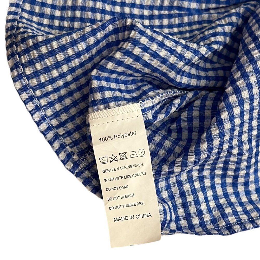 Gingham Tie Front Puff Sleeve Blouse Blue Size Small Cottagecore European Summer - Picture 7 of 10